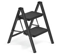 SONGMICS Escabeau Pliable, Marchepied 2 Marches, Échelle en Acier | Supporte 150 kg, Facile à Ranger, pour Maison, Bureau, Noir, 55 x 43,4 x 61,8 cm, Collection BRODY GSL102BZ01