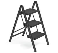 SONGMICS Escabeau Pliable, Marchepied 3 Marches, Supporte 150 kg, Échelle en Acier, Facile à Ranger, pour Maison, Bureau, Noir, 73,5 x 43,4 x 85,5 cm GSL103BZ01