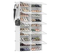 SONGMICS Étagère à Chaussures 10 Compartiments, Étagère de Rangement Modulable, Compartiment de 30 x 40 x 30 cm, Porte, Cadre en Acier, Plastique, pour Couloir, Chambre, Entrée, Blanc LPC035W01