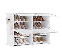 SONGMICS Étagère à Chaussures 4 Compartiments, Étagère de Rangement Modulable, Compartiment de 30 x 40 x 30 cm, Porte, Cadre en Acier, Plastique, pour Couloir, Chambre, Entrée, Blanc LPC032W01