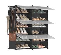 SONGMICS Étagère à Chaussures 6 Compartiments, Étagère de Rangement Modulable, Compartiment de 30 x 40 x 30 cm, avec Porte, Cadre en Acier, Panneaux en Plastique, Noir LPC033B01