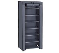 SONGMICS Étagère à Chaussures 7 Niveaux, avec Housse en Tissu | Armoire de Rangement Porte-Chaussure, Grand, Montage Facile, 28 x 46 x 126 cm(L x l x H), Gris, Collection RYLAN RXJ024G02