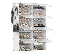 SONGMICS Étagère à Chaussures 8 Compartiments, Étagère de Rangement Modulable, Compartiment de 30 x 40 x 30 cm, avec Porte, Cadre en Acier, Panneaux en Plastique, Blanc LPC034W01