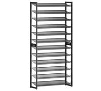 SONGMICS Étagère à Chaussures à 12 Niveaux, Empilable, Étagère de Rangement en Métal, Planches Réglables, 30,7 x 92,5 x 223 cm, 48-60 Paires, Noir LMR12B