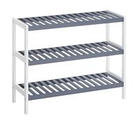 SONGMICS Étagère à Chaussures à 3 étagères en Bambou Naturel de Couleur Blanc Gris, 70 x 26 x 55 cm (L x P x H) idéale pour entrée, Salle de Bain, Salon et Couloir LBS03WG