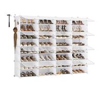 SONGMICS Étagère à Chaussures, Modulable, Rangement pour Chaussures, pour Vestiaire, Entrée, 16 Compartiments, pour 64 Paires, Blanc Nuage et Transparent LPC045WH01