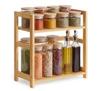 SONGMICS Étagère à Épices, Étagère de Rangement à 2 Niveaux, Organisateur de Bureau, Cadre en Bambou, pour Cuisine, Salle à Manger, Bureau, Beige Naturel OFS046Y101