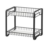 SONGMICS Étagère à épices, Étagère de rangement cuisine en métal à 2 niveaux, Porte-épices avec planches en plastique, pieds antidérapants, pour cuisine, salle de bain, Noir KCS013B01
