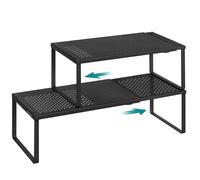 SONGMICS Étagère à Épices, Lot de 2, Extensible, Organisateur de Cuisine, Porte-épices, Cuisine, Petite Étagère, Métal, Plan de Travail, Organisateur de Table, Noir Mat KCS402B01