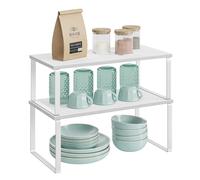 SONGMICS Étagère à Épices, Lot de 2, Organisateur de Placard, Étagère de Rangement de Cuisine Extensible, Porte-épices Empilable, Métal, Bois d’Ingénierie, Blanc Nuage et Blanc Neige KCS025W01