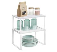 SONGMICS Étagère à Épices, Lot de 4, Organisateur de Placard, Étagère de Rangement de Cuisine Extensible, Porte-épices Empilable, Métal, Bois d’Ingénierie, Blanc Nuage et Blanc Neige KCS027W01
