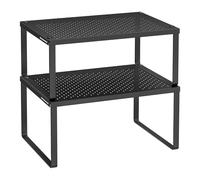SONGMICS Étagère à Épices, Lot de 2, Support à Épices, Empilable, Extensible, Étagère de Rangement de Cuisine, en Métal, pour Plan de Travail, Noir d'Encre KCS001B01V1