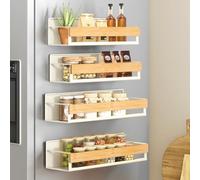 SONGMICS Étagère à Épices Magnétique, Lot de 4, 2 Grandes et 2 Petites Étagères, Organiseur sans Perçage, pour Réfrigérateur, Micro-ondes, Machine à Laver, Blanc Crème et Beige Naturel KCS062WD01