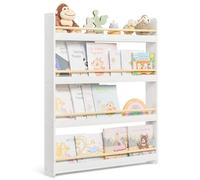 SONGMICS Étagère à Livres pour Enfants, Bibliothèque à 4 Niveaux, Étagère Murale à Jouets, pour Chambre d’Enfant, Salle de Jeux, Blanc et Naturel GKR014W01