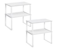 SONGMICS Étagère de Cuisine, Lot de 4, Organisateur, Porte-épices | Empilable, extensible, en Métal, Bois d’Ingénierie, Blanc Nuage et Blanc Neige KCS027W01