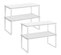 SONGMICS Étagère de Cuisine, Lot de 4, Organisateur, Porte-épices | Empilable, extensible, en Métal, Bois d’Ingénierie, Blanc Nuage et Blanc Neige KCS028W01