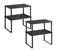 SONGMICS Étagère de Cuisine, Lot de 4, Organisateur, Porte-épices | Empilable, extensible, en Métal, Bois d’Ingénierie, Noir d'Encre et Noir Boisé KCS027B01