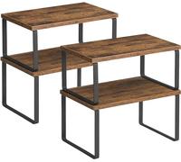 SONGMICS Étagère de Cuisine, Lot de 4, Organisateur, Porte-épices | Empilable, extensible, en Métal, Bois d’Ingénierie, Noir d'Encre et Marron Rustique KCS021X01