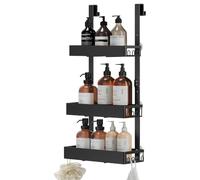 SONGMICS Étagère de Douche à Suspendre sans Perçage en Acier | Panier d'Accessoires, 3 Niveaux, pour Salle de Bain, Noir D'Encre, Collection PARSON BCB206B101