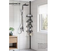 SONGMICS Étagère de Douche Réglable en Hauteur, 4 Niveaux, Étagère d'angle Télescopique, Hauteur 85 à 305 cm, Rangement de Salle de Bain noir