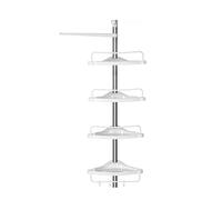 SONGMICS Étagère de Douche Réglable en Hauteur, Rangement Salle de Bain Télescopique, Hauteur Totale 95-300 cm, en INOX, 4 Niveaux, 3 Crochets, 1 Porte-Serviettes, Argent et Blanc BCB02SW