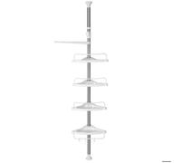 SONGMICS Étagère de Douche Réglable en Hauteur, Télescopique, Hauteur Totale 95-300 cm, en INOX, 4 Niveaux, Argent et Blanc