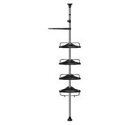 SONGMICS Étagère de Douche Télescopique, 4 Niveaux, en INOX | Rangement Salle de Bain, 95-300 cm, 3 Crochets, 1 Porte-Serviettes, Noir d'encre et Argent, Collection PARSON BCB002B01