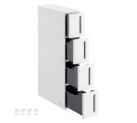 SONGMICS Étagère de Rangement à Roulettes pour Petits Espaces, Chariot Roulant avec 4 Tiroirs, Largeur 17,3 cm, Fin, Salle de Bain, Cuisine, Plastique PP, 45,2 x 17,3 x 84 cm, Blanc et Gris KFR008G01