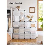 SONGMICS Meuble de Rangement Modulable, 16 Cubes, Étagère en Plastique, avec Portes, pour Vêtements, Chaussures, Livres, Assemblage Facile, Blanc LPC44BS