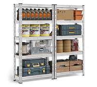 SONGMICS Étagère de Rangement Charge Lourde, Lot de 2, 30 x 75 x 150 cm | Capacité de Charge jusqu’à 875 kg, Montage Facile, Tablettes Réglables, Argent, Collection COZORY GLR451E01