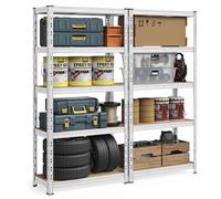 SONGMICS Étagère de Rangement Charge Lourde, Lot de 2, 40 x 90 x 180 cm | Capacité de Charge jusqu’à 875 kg, Montage Facile, Tablettes Réglables, Argent, Collection COZORY GLR455E01