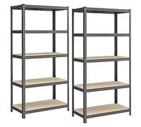 SONGMICS Étagère de Rangement Garage, Ensemble de 2, 5 Niveaux, 600 kg | Rayonnage Métallique Charge Lourde, Planches Réglables, Modulable en Établi, 50 x 100 x 200 cm, Gris