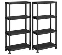 SONGMICS Étagère de Rangement, Lot de 2, 4 Niveaux, Plastique, 80 kg | Meuble étagère, 60x60x133,5 cm, montage sans outil, rangement garage, Noir, Collection Cozory GLR802BZ01