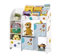 SONGMICS Étagère de Rangement pour Enfants, Bibliothèque, pour Livres et Jouets, Organisateur avec 2 Boîtes de Rangement, pour Salle de Jeux, Chambre d’Enfants, Salon, Blanc Nuage avec Motifs GKR42WT