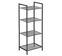 SONGMICS Étagère de Salle de Bain, en Métal, Rangement de Cuisine, 4 Niveaux, Étagère sur Pied, Porte-Plantes, Extensible, Grille Réglable en Hauteur, Style Industriel, Noir BSC034B01