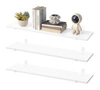 SONGMICS Étagère Murale, Étagère Flottante, Décorative, Style Moderne, Salon, Salle à Manger, Cuisine, Charge Max. 10 kg, Lot de 3, 21,3 x 80 x 10 cm, Blanc Neige et Blanc Mat LWS008WE01-3J