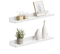SONGMICS Étagère Murale Suspendue, Lot de 2, Décoration Salon, Longueur 60 cm, Tablette Flottante, pour Cadres Photo, Salon, Bureau, Salle de Bain, Cuisine, Blanc LWS60WT