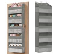 SONGMICS Étagère Suspendue, 5 Compartiments, Rangement Suspendu, Pliable, Rangement Penderie, Crochets en métal, Transparent, Pochettes Latérales, Gris Tourterelle RDH010GD01
