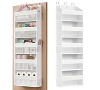 SONGMICS Étagère Suspendue, 5 Compartiments, Rangement Suspendu, Pliable, Rangement Penderie, Crochets en métal, Transparent, Pochettes Latérales, Blanc Nuage RDH010WH01