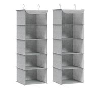 SONGMICS Étagère Suspendue, Lot de 2, Organisateur, Penderie, Pliable, Gain de Place, Rangement Placard, avec Crochets en Métal, Renfort en Bambou, Motif Lin, Gris Clair RCH005W02