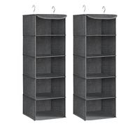 SONGMICS Étagère Suspendue, Lot de 2, Organisateur Penderie, Pliable | Rangement Placard, Gain de Place, Crochets en Métal, Renfort en Bambou, Motif Lin, Gris, Collection TINA RCH005G02