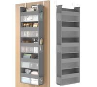 SONGMICS Étagère Suspendue, Organisateur à Accrocher sur la Porte, Penderie | Pliable, en Tissu, Filet en Nylon Transparent, Crochets en Métal, Pochettes Latérales, Gris, Collection TINA RDH007G01