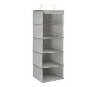 SONGMICS Étagère Suspendue, Organisateur, Penderie, Pliable, Gain de Place, Rangement Placard, avec Crochets en Métal, Renfort en Bambou, Motif Lin, Gris Clair RCH005W01