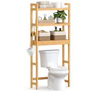 SONGMICS Étagère WC, 3 Niveaux, avec Étagère Réglable | Rangement au-Dessus des Toilettes, Gain de Place, Montage Facile, Bambou clair, Collection BAMBOU BTS001N01