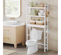 SONGMICS Étagère WC, Rangement au-Dessus des Toilettes, 3 Niveaux, avec Étagère Réglable, Convient à la Plupart des Toilettes, Gain de Place, Montage Facile, Blanc Nuage et Beige Naturel BTS001W02