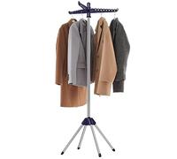 SONGMICS Étendoir à Linge, 3 Bras Rotatifs pour Cintres, Hauteur 150 cm | Séchoir sur Pied, Acier Inox, Jusqu'à 27 Vêtements, 3 Pieds, pour l'Intérieur, Bleu et Argent, Collection BUNJI LLR510Q01