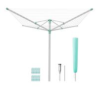 SONGMICS Étendoir à Linge Réglable en Hauteur, Séchoir Parapluie, Alliage d’Aluminium, Extérieur, Ancrage au Sol, Housse, Pinces, Argent et Vert, 60 m de Corde à Linge, pour 6 Machines LLR302E01V1