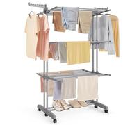 SONGMICS Étendoir à Linge, Séchoir Mobile à 4 Niveaux, avec roulettes, Pliable, 63,5 x 125,5 x 173 cm, Grande Capacité, Utilisation Intérieure et Extérieure, Gris Tourterelle LLR703G01