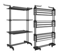 SONGMICS Étendoir à Linge, Séchoir Mobile à 4 Niveaux, avec roulettes, Pliable, 63,5 x 125,5 x 173 cm, Grande Capacité, Noir