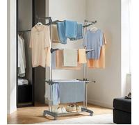 SONGMICS Étendoir à Linge, Séchoir Mobile à 4 Niveaux, avec roulettes, Pliable, 63,5 x 128 x 173 cm, Grande Capacité, Gris